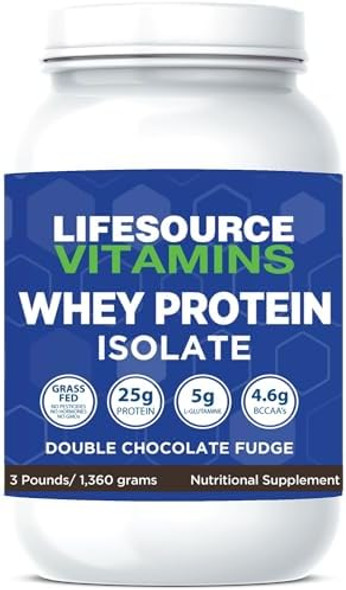 Lifesource Vitamins 3 Lb - Us Dairy Cows Grass Fed Whey Protein Isolate - Double Chocolate Fudge Sweetened W/Stevia - 3 Lb Powder