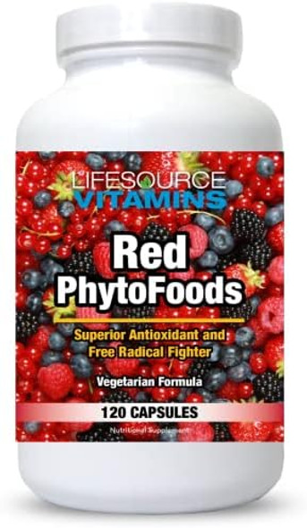 Lifesource Vitamins Red Phyto Foods – 38 Whole Food Synergistic Ingredients – Vitamins – Enzymes – Fruits – Fiber – Probiotic - High Orac Blend - Super Antioxidants