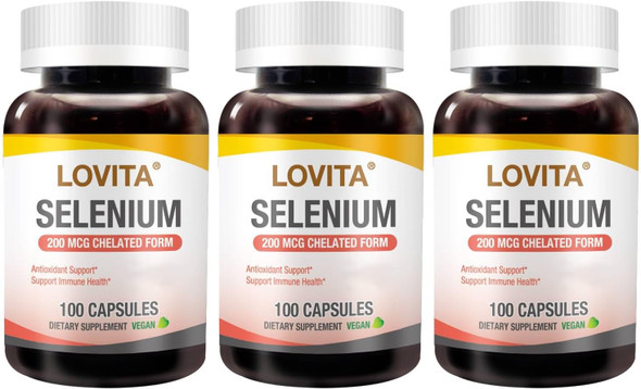 Lovita Selenium 200 Mcg, Glycinate Chelated Form For High Absorption, Yeast , Immune & Thyroid Health Support 100 Vegan Capsules