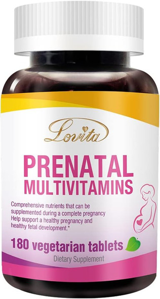 Lovita Prenatal Multivitamins - Comprehensive Nutrient Support For Before, During, And Post-Pregnancy - 180 Vegetarian Tablets