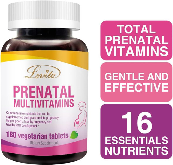 Lovita Prenatal Multivitamins - Comprehensive Nutrient Support For Before, During, And Post-Pregnancy - 180 Vegetarian Tablets
