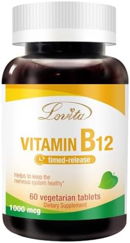 Lovita Sustained-Release Vitamin B12 1000 Mcg (As Cyanocobalamin), Timed Release, 60 Vegan Tablets For Brain & Nerve Health Support, 2-Month Supply
