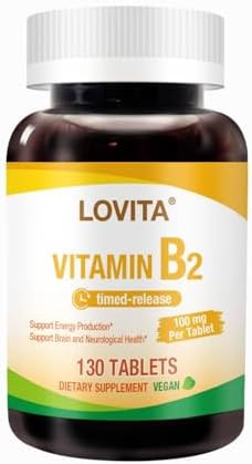 Lovita Vitamin B2 (Riboflavin) 100Mg, Timed Release, 8 Hours Sustained, Support Metabolism & Nerve Health, 130 Vegan Tablet