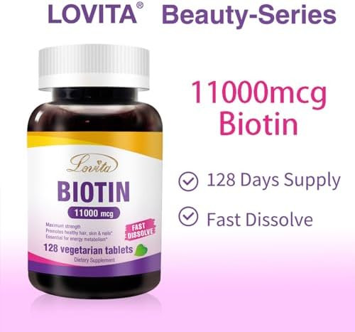 Lovita Maximum Strength 11,000Mcg Biotin: Fast-Dissolving, Vegetarian Tablets - Easily Absorbed, Gluten & Dairy-, 128 Vegan-Friendly Tablets