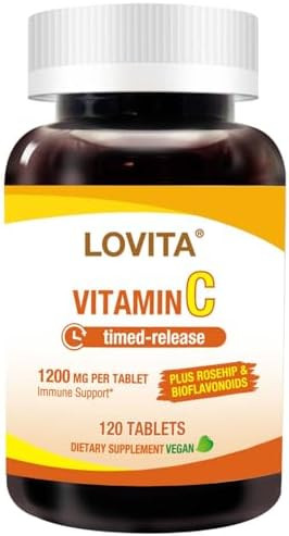 Lovita Vitamin C 1000Mg With Citrus Bioflavonoids & Rosehip, Timed Release Coating, High Potency 3-In-1 Formula, Immune Support, 120 Vegan Tablets