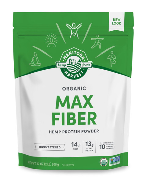 Manitoba Harvest Hemp Yeah Organic Max Fiber Protein Powder, Unsweetened, 32Oz, With 13G Of Fiber, 13G Protein And 2.5G Omegas 3&6 Per Serving, Keto-Friendly, Preservative , Packaging May Vary