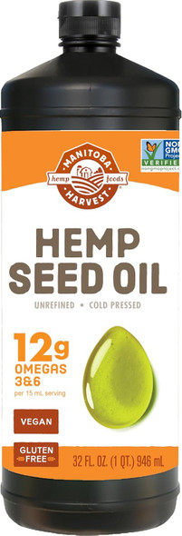 Manitoba Harvest Hemp Seed Oil, Cold Pressed, Premium Quality, 12G Of Omegas 3 & 6 Per Serving, Hydrate & Nourish Skin - Non Gmo, Vegan, Gluten , Great For Cooking, Salad Dressings, 32 Fl Oz