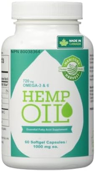 Manitoba Harvest Hemp Seed Oil Softgels, 2,475Mg Of Plant Based Omegas 3,6 & 9 Per Serving Including Gla, Fish Oil Alternative, 60Ct (Pack Of 12)