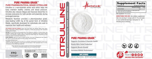 Metabolic Nutrition Citrulline, 100 Grams, Powder