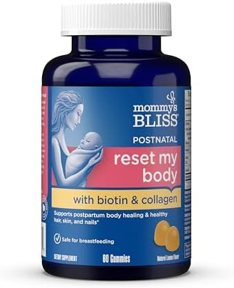 Mommy'S Bliss Postnatal Support Reset My Body Gummies With Biotin & Collagen, Supports Postpartum Energy, Healing & Joint Health + Hair, Skin & Nails Health, Gluten , 60 Gummies (30 Servings)