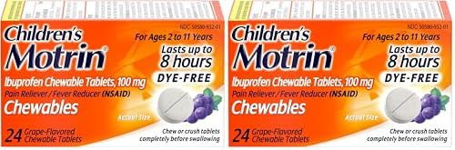 Motrin Children'S Dye- Ibuprofen Chewable Tablets For Pain & Fever, Grape, 24 Count (Pack Of 2)