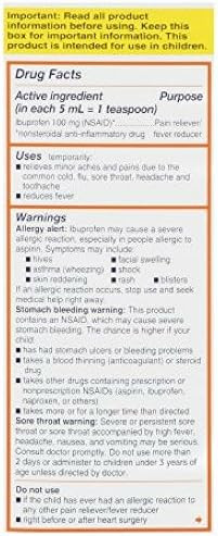 Motrin Children'S Ibuprofen Oral Suspension Original Berry Flavor, 100 Mg, Original Berry Flavor 4 Oz (Pack Of 4)