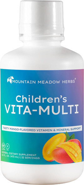 Mountain Meadow Herbs Children'S Vita-Multi: Blended Vitamin & Mineral Supplement - Fast Absorbing Liquid Kids Vitamins With Fruits, Greens, And Eye-Protecting Lutein (16 Oz.)