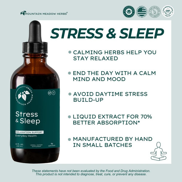 Mountain Meadow Herbs Stress & Sleep  Liquid Herbal Supplement For Calm Mind And Body  2 Oz