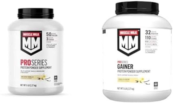 Muscle Milk Pro Series Protein Powder Supplement, Intense Vanilla, 5 Pound, 28 Servings & Gainer Protein Powder, Vanilla Creme, 32G Protein, 5 Pound Muscle Milk Pro Series Protein Powder Supplement, Intense Vanilla, 5 Pound, 28 Servings & Gainer Protein Powder, Vanilla Creme, 32G Protein, 5 Pound