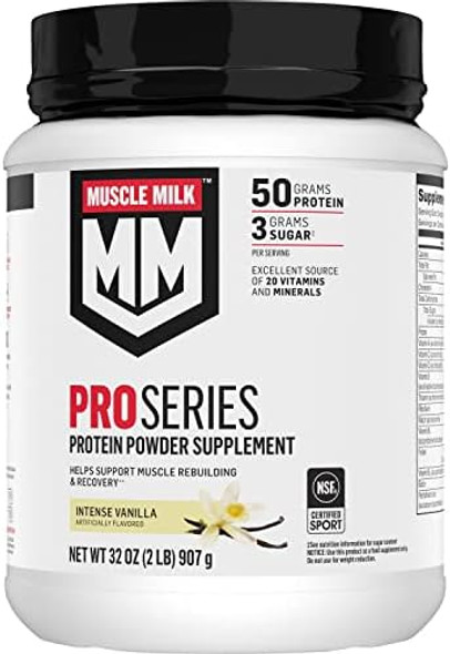 Muscle Milk Pro Series Protein Powder Supplement, Intense Vanilla, 2 Pound, 11 Servings, 50G Protein & Genuine Protein Powder, Chocolate, 1.93 Pounds, 12 Servings, 32G Protein, 3G Sugar Muscle Milk Pro Series Protein Powder Supplement, Intense Vanilla, 2 Pound, 11 Servings, 50G Protein & Genuine Protein Powder, Chocolate, 1.93 Pounds, 12 Servings, 32G Protein, 3G Sugar