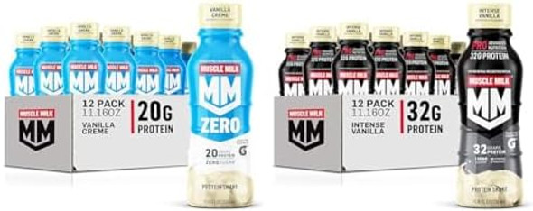 Muscle Milk Zero Protein Shake, Vanilla Crème, 20G Protein, Zero Sugar, 100 Calories & Pro Advanced Nutrition Protein Shake, Intense Vanilla, 11.16 Fl Oz (Pack Of 12), 32 Muscle Milk Zero Protein Shake, Vanilla Crème, 20G Protein, Zero Sugar, 100 Calories & Pro Advanced Nutrition Protein Shake, Intense Vanilla, 11.16 Fl Oz (Pack Of 12), 32