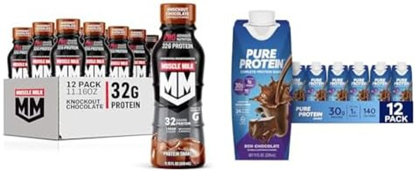 Muscle Milk Pro Advanced Nutrition Protein Shake Knockout Chocolate 11.16 Fl Oz Pack Of 12 & Pure Protein Chocolate Protein Shake 30G Protein 11Oz Bottles 12 Pack Muscle Milk Pro Advanced Nutrition Protein Shake Knockout Chocolate 11.16 Fl Oz Pack Of 12 & Pure Protein Chocolate Protein Shake 30G Protein 11Oz Bottles 12 Pack