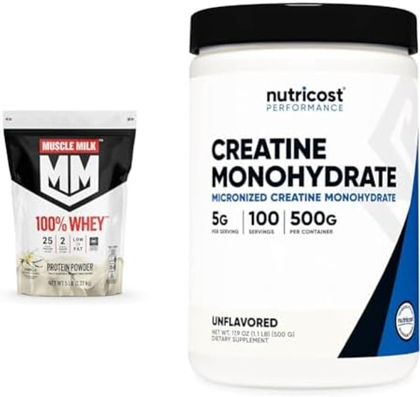 Muscle Milk 100% Whey Protein Powder Vanilla 5 Pound 68 Servings & Nutricost Creatine Monohydrate Micronized Powder 500G 5000Mg Per Serv Muscle Milk 100% Whey Protein Powder Vanilla 5 Pound 68 Servings & Nutricost Creatine Monohydrate Micronized Powder 500G 5000Mg Per Serv
