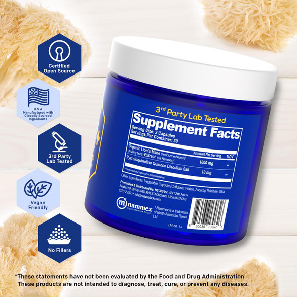 Organic Lions Mane Supplement Capsules - 1000Mg Lions Mane Mushroom With 10Mg Pqq - Brain Cell Optimizer For Memory, Learning, Mitochondrial Function - 60 Fruiting Body Mushroom Capsules Organic Lions Mane Supplement Capsules - 1000Mg Lions Mane Mushroom With 10Mg Pqq - Brain Cell Optimizer For Memory, Learning, Mitochondrial Function - 60 Fruiting Body Mushroom Capsules