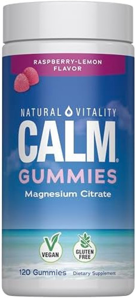 Natural Vitality Calm, Magnesium Citrate Supplement, Stress Relief Gummies, Supports A Healthy Response To Stress, Gluten , Vegan, Raspberry Lemon Flavored, 120 Gummies Natural Vitality Calm, Magnesium Citrate Supplement, Stress Relief Gummies, Supports A Healthy Response To Stress, Gluten , Vegan, Raspberry Lemon Flavored, 120 Gummies