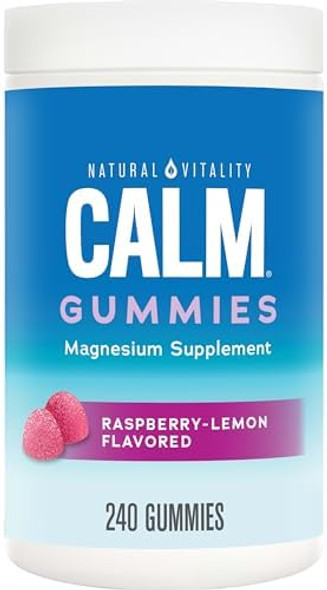 Natural Vitality Calm, Magnesium Citrate Supplement, Stress Relief Gummies, Supports A Healthy Response To Stress, Gluten , Vegan, Raspberry Lemon, 240 Gummies (Packaging May Vary)