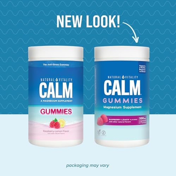 Natural Vitality Calm, Magnesium Citrate Supplement, Stress Relief Gummies, Supports A Healthy Response To Stress, Gluten , Vegan, Raspberry Lemon, 240 Gummies (Packaging May Vary)