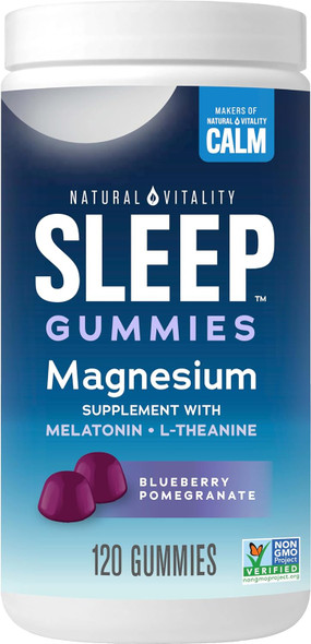 Natural Vitality Sleep Gummies, Magnesium Supplement With Melatonin And L-Theanine, Vegan, Gluten , Helps The Body Ease Into Sleep, Blueberry Pomegranate 120 Count Natural Vitality Sleep Gummies, Magnesium Supplement With Melatonin And L-Theanine, Vegan, Gluten , Helps The Body Ease Into Sleep, Blueberry Pomegranate 120 Count