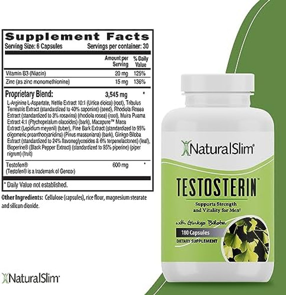 Naturalslim Natural Testosterone Booster For Men - Male Enhancing Supplement With Ginkgo Biloba, L Arginine, Zinc, Vitamin B3, & Testofen For Energy, Muscle Builder & Metabolism - 180 Capsules Naturalslim Natural Testosterone Booster For Men - Male Enhancing Supplement With Ginkgo Biloba, L Arginine, Zinc, Vitamin B3, & Testofen For Energy, Muscle Builder & Metabolism - 180 Capsules
