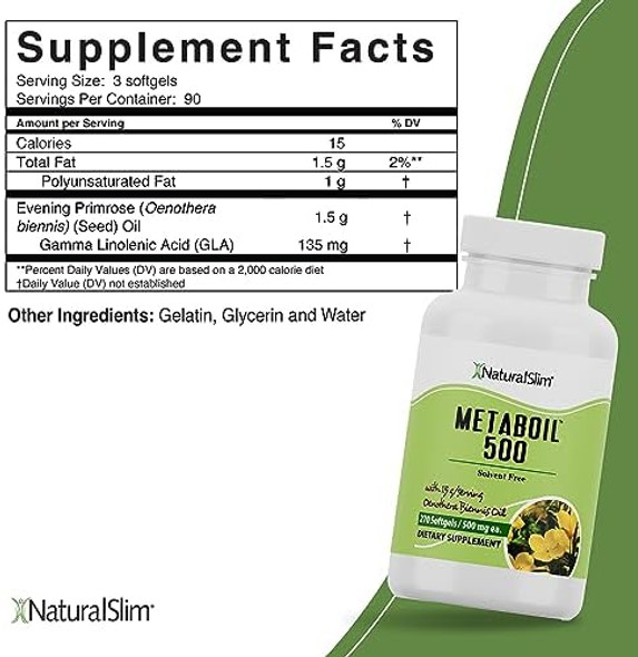Naturalslim Evening Primrose Oil For Women 1500Mg From Cold Pressed Oil - Metaboil 500 Gla Supplement Gamma Linolenic Acid For Women’S Health, Metabolism, Heart & Skin Health - 270 Softgels Naturalslim Evening Primrose Oil For Women 1500Mg From Cold Pressed Oil - Metaboil 500 Gla Supplement Gamma Linolenic Acid For Women’S Health, Metabolism, Heart & Skin Health - 270 Softgels