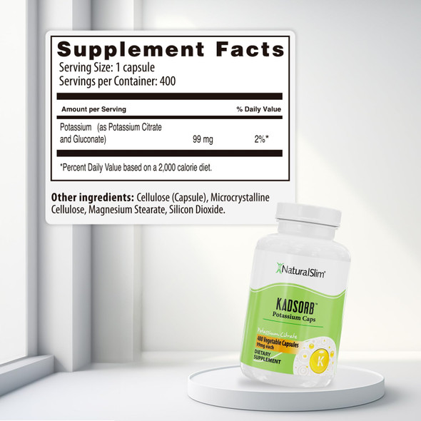 Naturalslim Natural Potassium Citrate Gluconate 99 Mg - Kadsorb Supports Electrolyte Balance & Normal Ph - Absorbable Potassium Supplements With Essential Minerals - Non Gmo 400 Capsules 1 Pack
