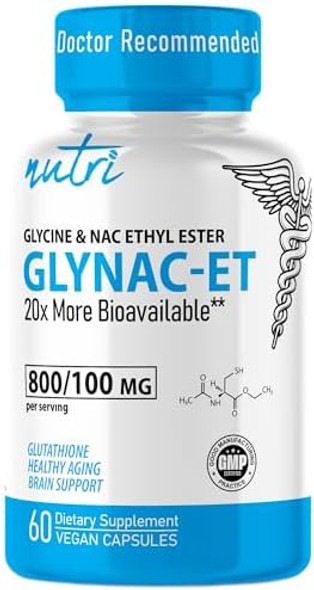 Glynac-Et Nac Supplement N-Acetyl Cysteine Ethyl Ester - 20X More Bioavailable Than Glynac - Glycine & N-Acetylcysteine Ethyl Ester Anti Aging Supplement, Boost Glutathione (60 Capsules) Glynac-Et Nac Supplement N-Acetyl Cysteine Ethyl Ester - 20X More Bioavailable Than Glynac - Glycine & N-Acetylcysteine Ethyl Ester Anti Aging Supplement, Boost Glutathione (60 Capsules)