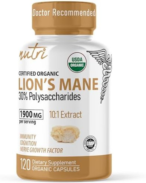 Nature'S Fusions Nutri Organic Lions Mane Supplement Capsules - 1900 Mg, 10:1 Dual Extraction, 120 Count - Mushroom Extract (Fruiting Body) - Third Party Tested Nature'S Fusions Nutri Organic Lions Mane Supplement Capsules - 1900 Mg, 10:1 Dual Extraction, 120 Count - Mushroom Extract (Fruiting Body) - Third Party Tested