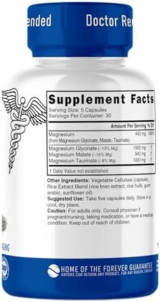 Nutri Triple Magnesium Complex 440Mg - Magnesium Glycinate, Malate, & Taurinate - 100% Chelated For Maximum Absorption - 120 Vegan Capsules - Triple Complex Magnesium - Magnesio Triple Complex