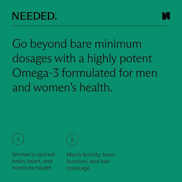 Needed. Prenatal Omega-3 - High Potency Dose Of Sustainably Sourced Fish Oil, 1000Mg Dha, 1000Mg Epa, Encased In A Gelatin-, Plant-Based Softgel Shell Needed. Prenatal Omega-3 - High Potency Dose Of Sustainably Sourced Fish Oil, 1000Mg Dha, 1000Mg Epa, Encased In A Gelatin-, Plant-Based Softgel Shell