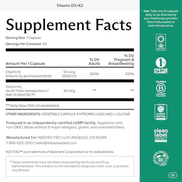 Needed. Expertly-Formulated Prenatal Vitamin D3/K2  For Fertility, Pregnancy Breastfeeding, And Postpartum, Healthy Immunity And Bone Development, Supports Breast Milk Vitamin D Levels  60 Capsules Needed. Expertly-Formulated Prenatal Vitamin D3/K2  For Fertility, Pregnancy Breastfeeding, And Postpartum, Healthy Immunity And Bone Development, Supports Breast Milk Vitamin D Levels  60 Capsules