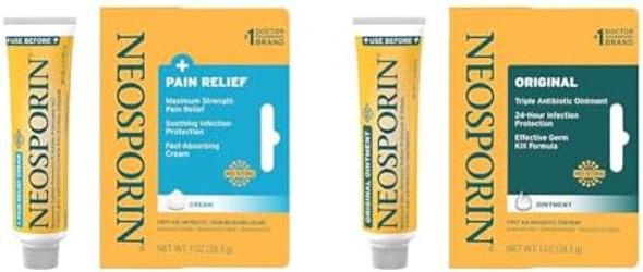 Neosporin + Pain Relief Dual Action Cream, 1 Oz & Original Antibiotic Ointment, 24-Hour Infection Prevention For Minor Wound, 1 Oz Neosporin + Pain Relief Dual Action Cream, 1 Oz & Original Antibiotic Ointment, 24-Hour Infection Prevention For Minor Wound, 1 Oz
