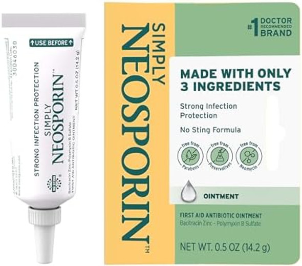Neosporin Simply Formula 3-Ingredient First Aid Antibiotic Ointment And Wound Care Treatment With Bacitracin Zinc And Polymyxin B Sulfate, Preservative-, Paraben- And Neomycin-, 0.5 Oz Neosporin Simply Formula 3-Ingredient First Aid Antibiotic Ointment And Wound Care Treatment With Bacitracin Zinc And Polymyxin B Sulfate, Preservative-, Paraben- And Neomycin-, 0.5 Oz