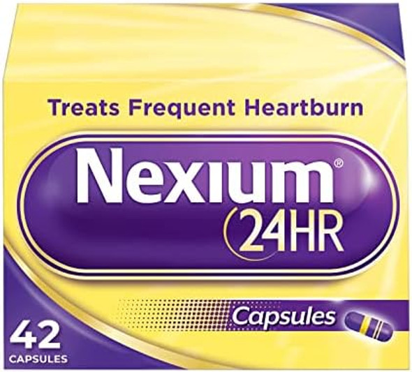 Nexium 24Hr Acid Reducer Heartburn Relief Capsules For All-Day And All-Night Protection From Frequent Heartburn, Heartburn Medicine With Esomeprazole Magnesium - 42 Count Nexium 24Hr Acid Reducer Heartburn Relief Capsules For All-Day And All-Night Protection From Frequent Heartburn, Heartburn Medicine With Esomeprazole Magnesium - 42 Count