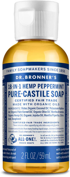 Dr. Bronner's Organic Peppermint Pure-Castile Liquid Soap, 59 ml