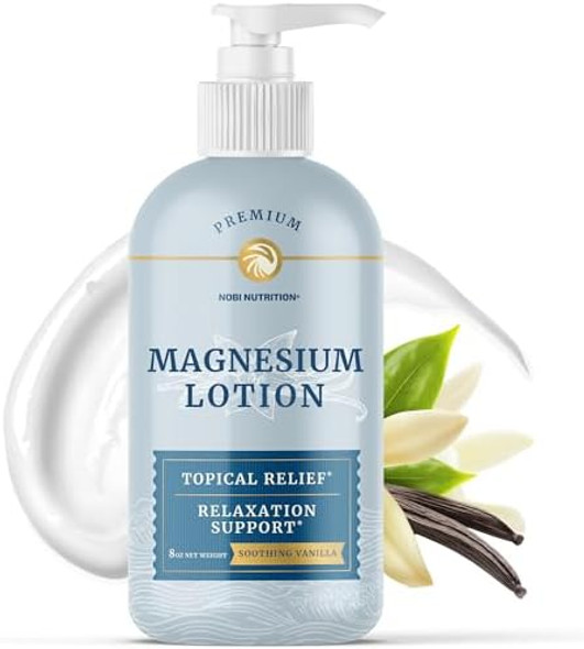 Nobi Nutrition Magnesium Lotion To Relieve Muscle Cramps & Soreness  Calming & Recovery Support, Muscle Relaxation  Topical Magnesium Cream For Leg Cramps  Maximum Absorption  With Shea Butter  8 Fl Oz. Nobi Nutrition Magnesium Lotion To Relieve Muscle Cramps & Soreness  Calming & Recovery Support, Muscle Relaxation  Topical Magnesium Cream For Leg Cramps  Maximum Absorption  With Shea Butter  8 Fl Oz.
