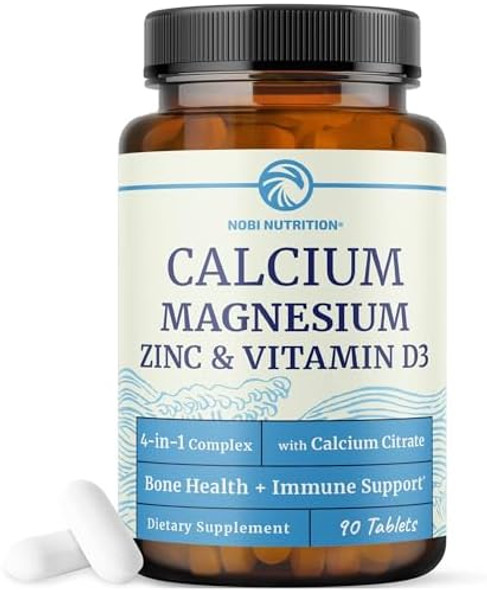 Nobi Nutrition Calcium Magnesium Zinc D3 Supplement  Strong Bones, Healthy Teeth & Immune Support  Calcium Citrate Magnesium And Zinc With Vitamin D3  4-In-1 Cal Mag Supplement  90 Tablets (1 Month Supply)