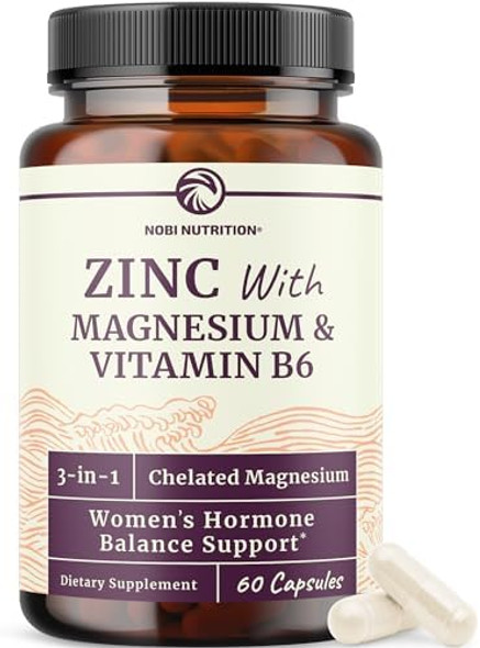 Nobi Nutrition Zinc And Magnesium Supplement With Vitamin B6  Women’S Hormone Balance, Menstrual Cycle & Immune Support  High Absorption Chelated Magnesium Glycinate With Zinc Picolinate And Vit B6  60 Ct Nobi Nutrition Zinc And Magnesium Supplement With Vitamin B6  Women’S Hormone Balance, Menstrual Cycle & Immune Support  High Absorption Chelated Magnesium Glycinate With Zinc Picolinate And Vit B6  60 Ct