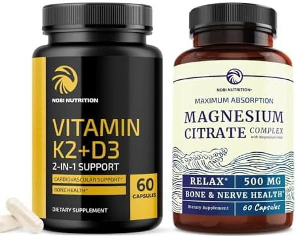 Nobi Nutrition Vitamin D3 K2 5000 Iu (60Ct) & Magnesium Citrate 500 Mg (60Ct)  Immune System, Strong Bones, Calm, Relaxation, Digestion & Muscle Support  Non-Gmo Nobi Nutrition Vitamin D3 K2 5000 Iu (60Ct) & Magnesium Citrate 500 Mg (60Ct)  Immune System, Strong Bones, Calm, Relaxation, Digestion & Muscle Support  Non-Gmo