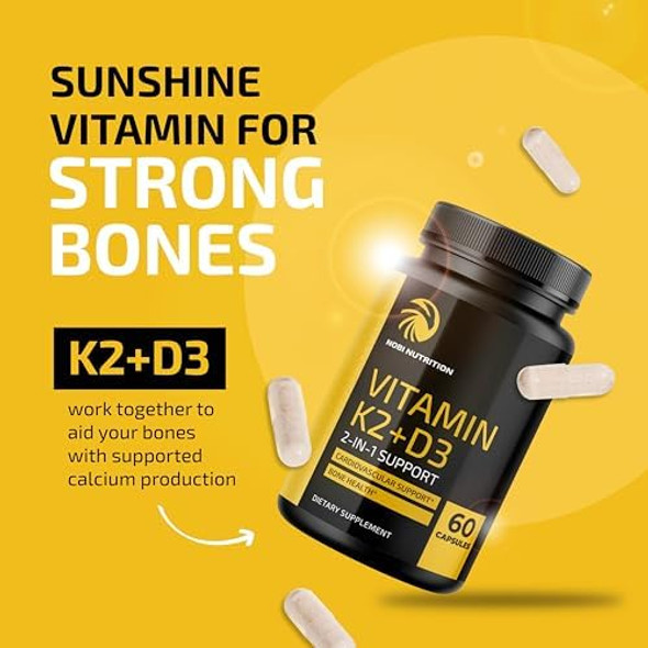 Nobi Nutrition Vitamin D3 K2 5000 Iu For Immune System, Strong Bones & Teeth Support  Vit D3 125Mcg, Vitamin K2 Mk7 100Mcg, Calcium 210Mg & Bioperine  3Rd-Party Tested, Non-Gmo  60 Capsules (2 Month Supply) Nobi Nutrition Vitamin D3 K2 5000 Iu For Immune System, Strong Bones & Teeth Support  Vit D3 125Mcg, Vitamin K2 Mk7 100Mcg, Calcium 210Mg & Bioperine  3Rd-Party Tested, Non-Gmo  60 Capsules (2 Month Supply)