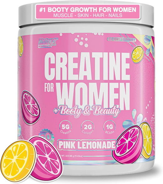 Nutrex Research Creatine For Women Booty & Beauty – Pink Lemonade  5G Creatine, 2G Collagen, Bcaas & Hyaluronic Acid (30 Servings, Pink Lemonade) Nutrex Research Creatine For Women Booty & Beauty – Pink Lemonade  5G Creatine, 2G Collagen, Bcaas & Hyaluronic Acid (30 Servings, Pink Lemonade)