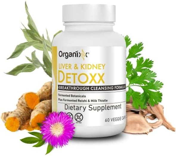Organixx Kidney & Liver Support Cleanse Supplement, Milk Thistle Reishi Herbal Formula For Digestive Health, Kidney & Liver Health, Sleep & Energy Support, Gluten , Non Gmo, 60 Vegetarian Capsules