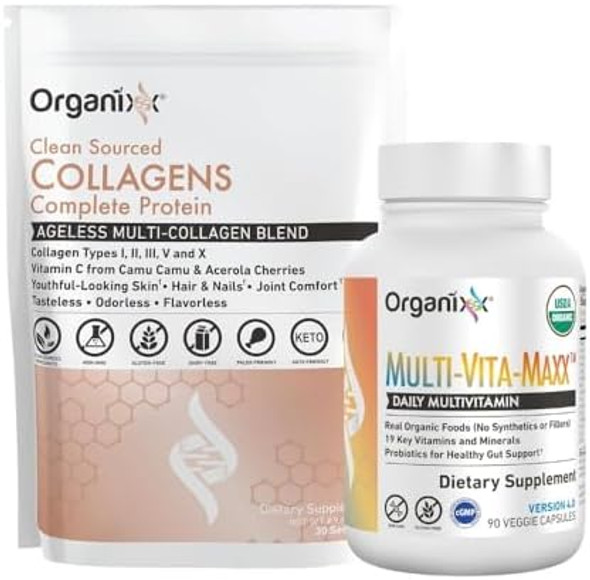 Organixx Collagen Peptides Powder (30 Servings) & Vegan Multivitamin (90 Gel Caps) Bundle Organixx Collagen Peptides Powder (30 Servings) & Vegan Multivitamin (90 Gel Caps) Bundle