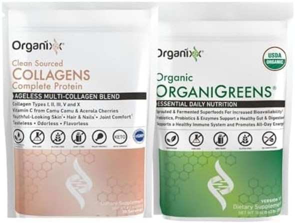 Organixx Collagen Peptides Powder (30 Servings) & Greens Superfood Powder (10 Oz) Bundle Organixx Collagen Peptides Powder (30 Servings) & Greens Superfood Powder (10 Oz) Bundle