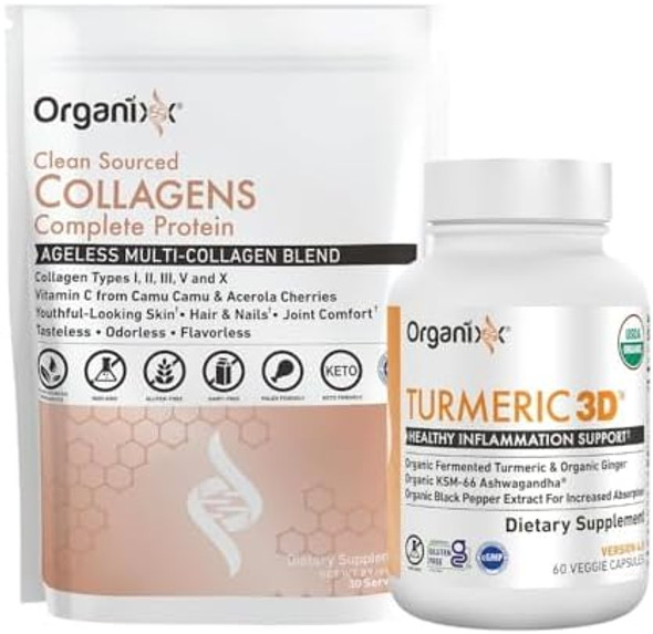 Organixx Collagen Peptides Powder (30 Servings) & Turmeric Curcumin (60 Caps) Bundle Organixx Collagen Peptides Powder (30 Servings) & Turmeric Curcumin (60 Caps) Bundle